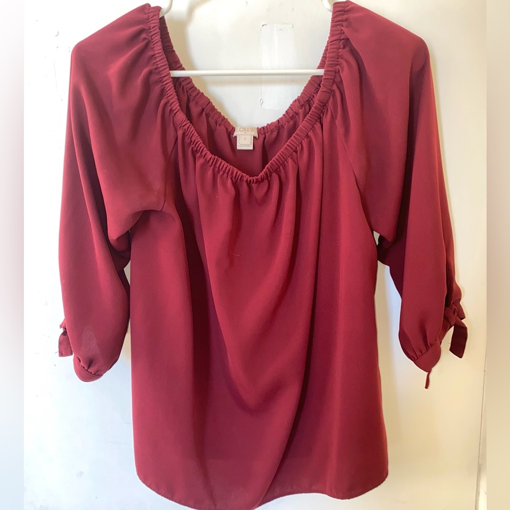 JCrew Floaty off shoulder red/maroon 3/4 sleeve shirt with bows